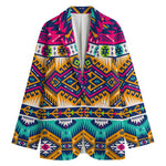 Bright Colors Aztec Pattern Print Women's Cotton Blazer