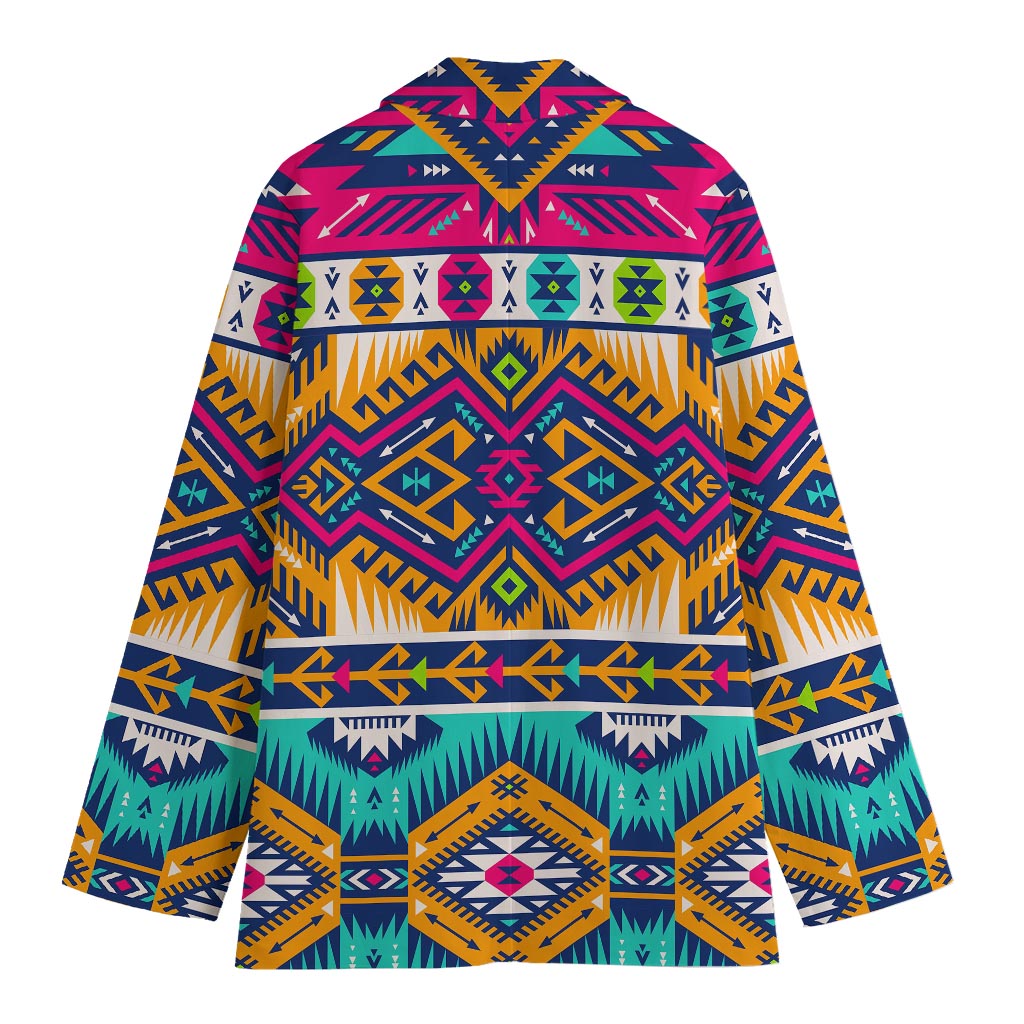 Bright Colors Aztec Pattern Print Women's Cotton Blazer