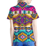 Bright Colors Aztec Pattern Print Women's Polo Shirt