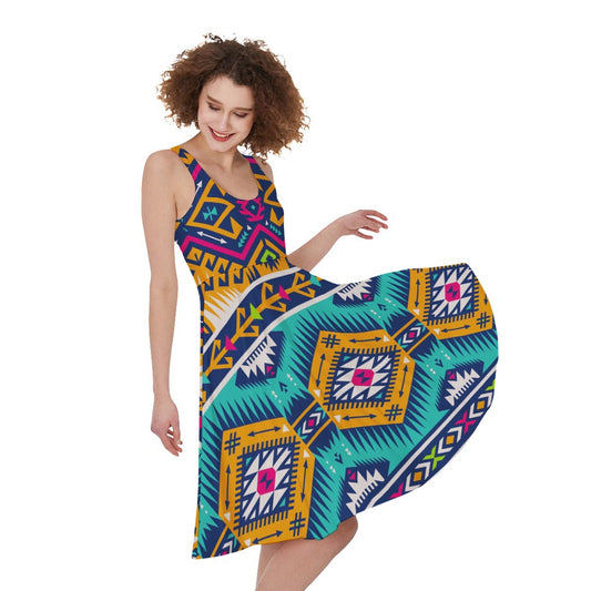 Bright Colors Aztec Pattern Print Women's Sleeveless Dress