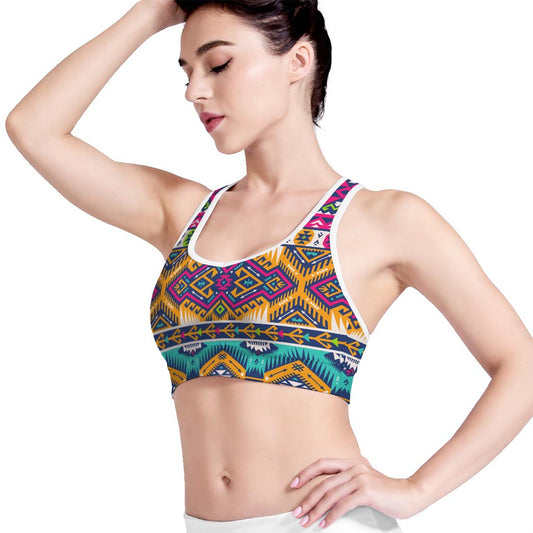 Bright Colors Aztec Pattern Print Women's Sports Bra