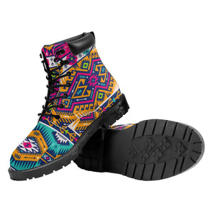 Bright Colors Aztec Pattern Print Work Boots