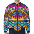 Bright Colors Aztec Pattern Print Zip Sleeve Bomber Jacket