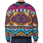 Bright Colors Aztec Pattern Print Zip Sleeve Bomber Jacket
