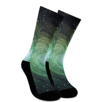 Bright Green Spiral Galaxy Space Print Crew Socks