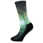 Bright Green Spiral Galaxy Space Print Crew Socks