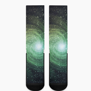 Bright Green Spiral Galaxy Space Print Crew Socks