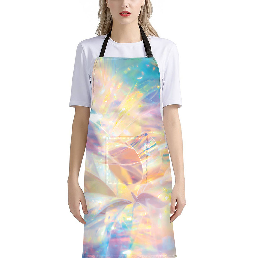 Bright Holographic Print Bib Apron With Pocket