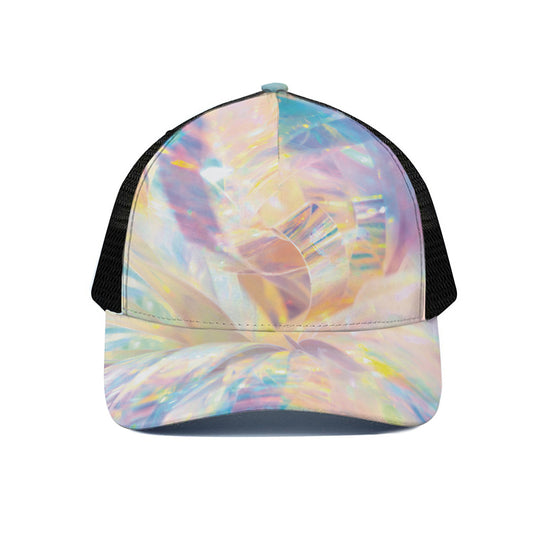 Bright Holographic Print Black Mesh Trucker Cap