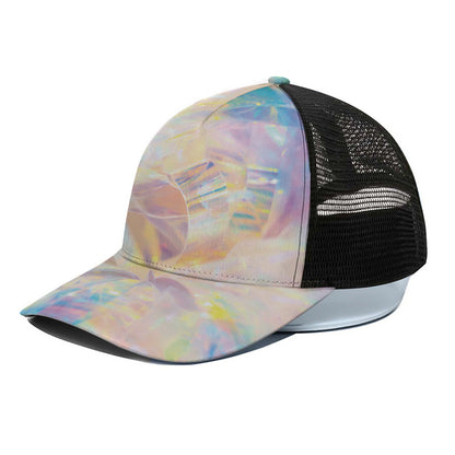 Bright Holographic Print Black Mesh Trucker Cap