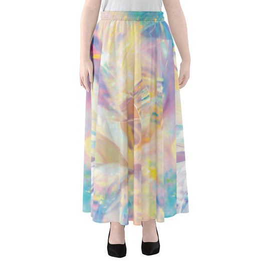 Bright Holographic Print Chiffon Maxi Skirt
