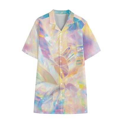 Bright Holographic Print Cotton Hawaiian Shirt