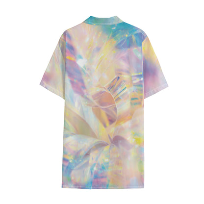 Bright Holographic Print Cotton Hawaiian Shirt