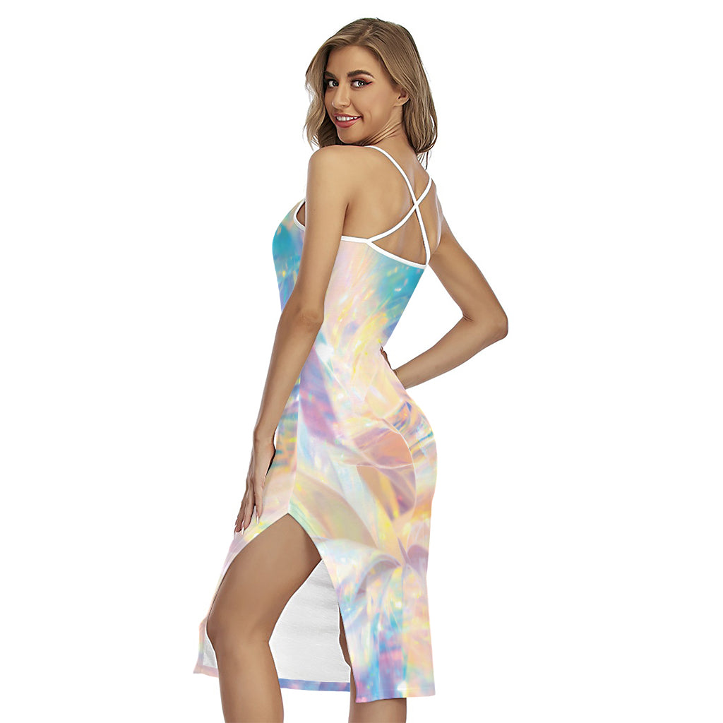Bright Holographic Print Cross Back Cami Dress
