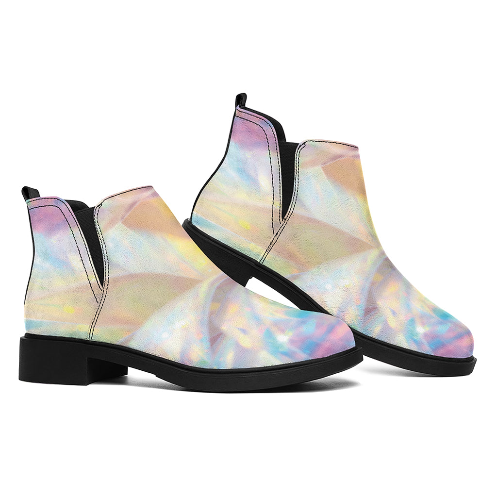 Bright Holographic Print Flat Ankle Boots