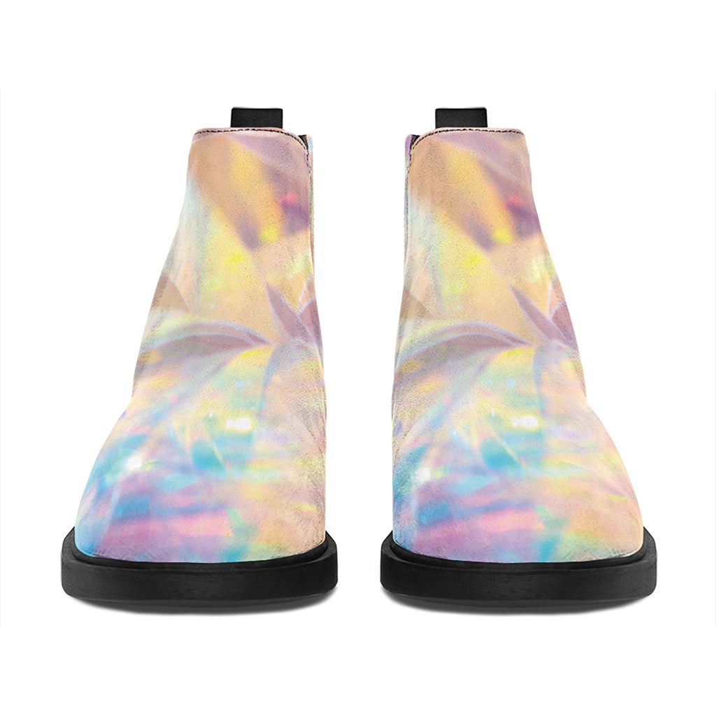 Bright Holographic Print Flat Ankle Boots