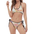 Bright Holographic Print Halter Scoop Tie Side Bikini