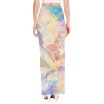 Bright Holographic Print High Slit Maxi Skirt
