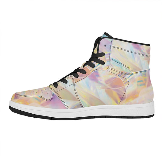 Bright Holographic Print High Top Leather Sneakers