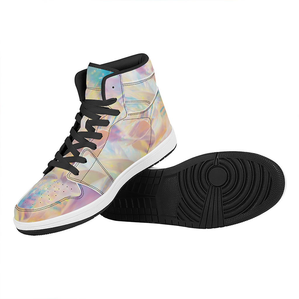 Bright Holographic Print High Top Leather Sneakers