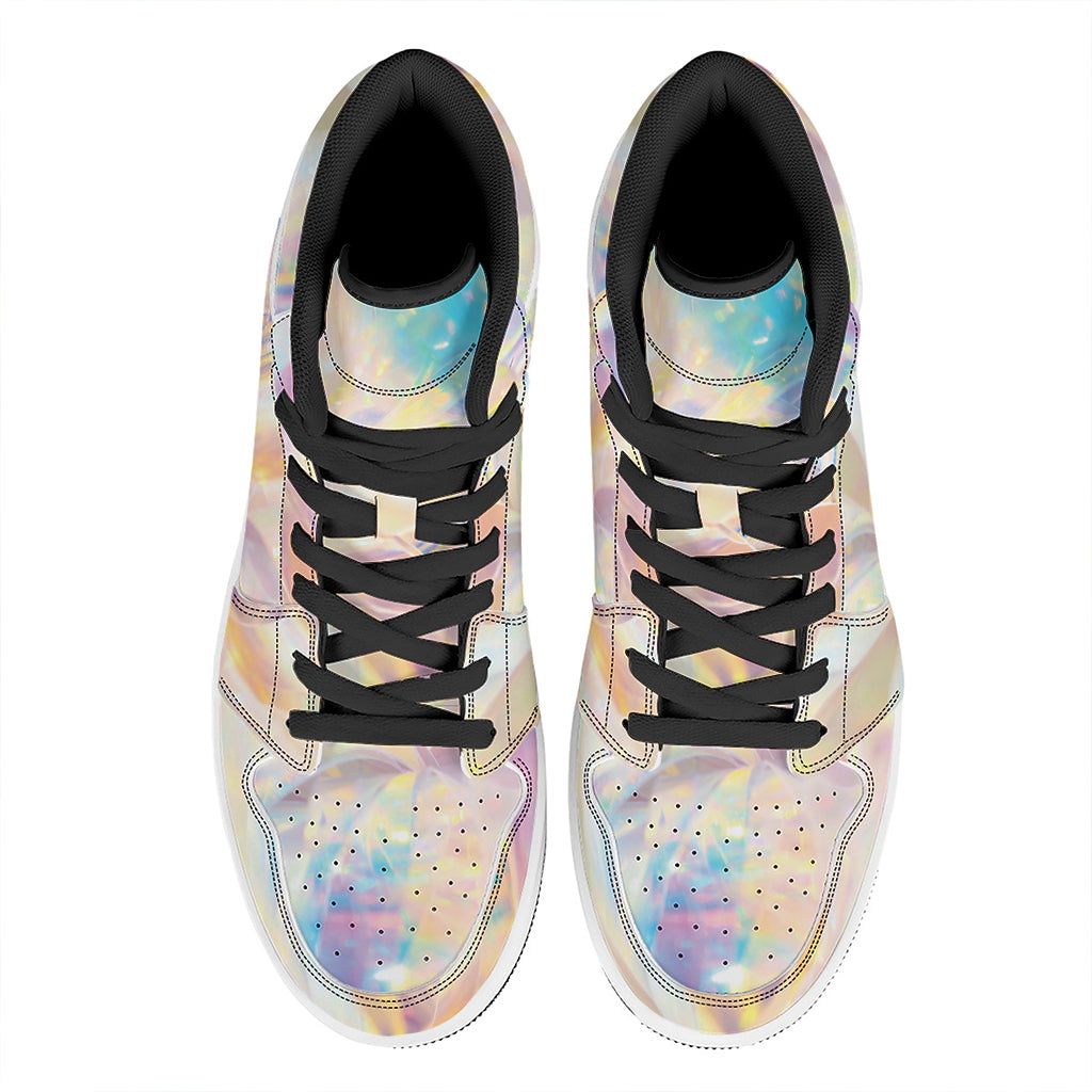 Bright Holographic Print High Top Leather Sneakers