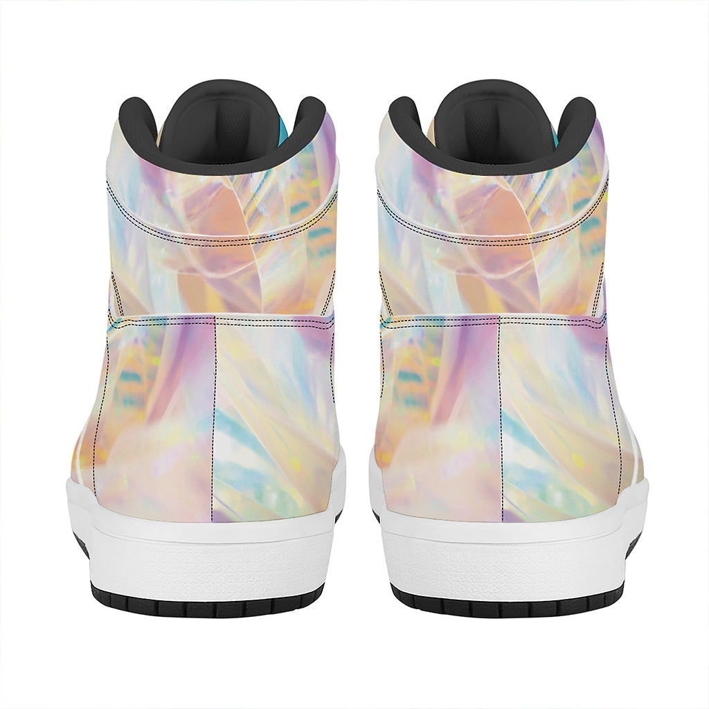 Bright Holographic Print High Top Leather Sneakers