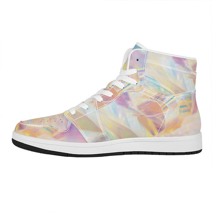 Bright Holographic Print High Top Leather Sneakers