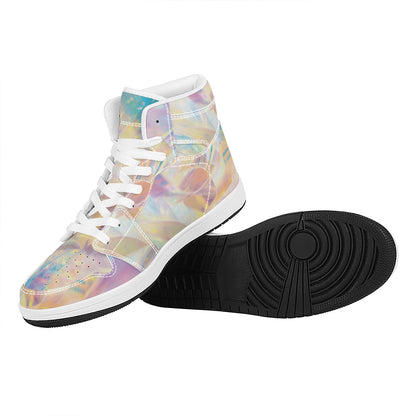 Bright Holographic Print High Top Leather Sneakers