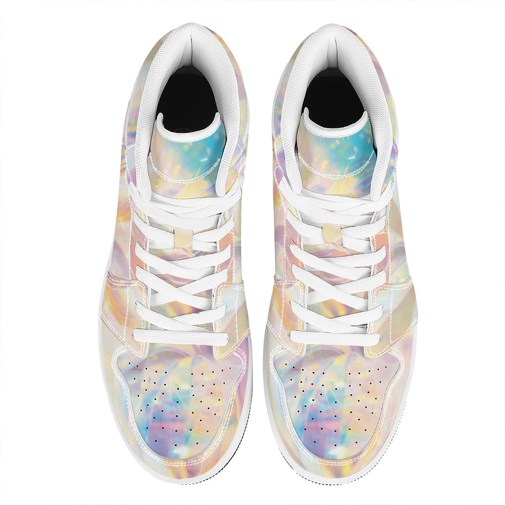 Bright Holographic Print High Top Leather Sneakers