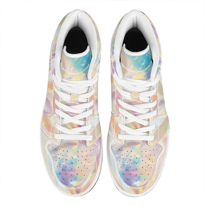 Bright Holographic Print High Top Leather Sneakers