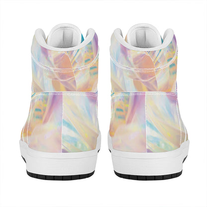 Bright Holographic Print High Top Leather Sneakers
