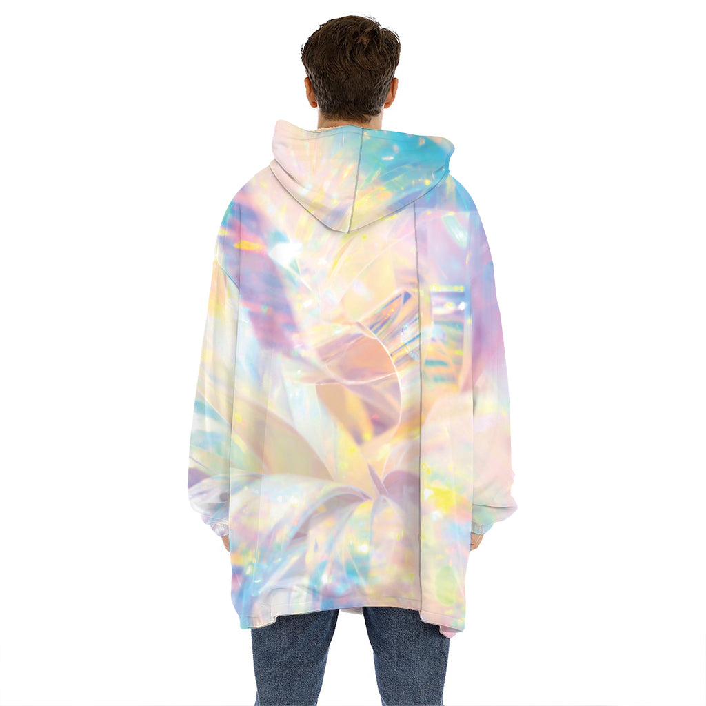 Bright Holographic Print Hoodie Blanket