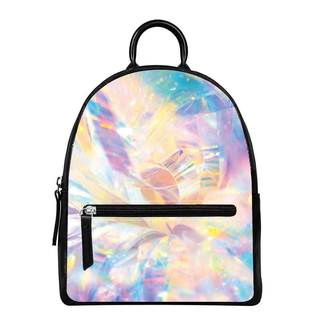 Bright Holographic Print Leather Backpack