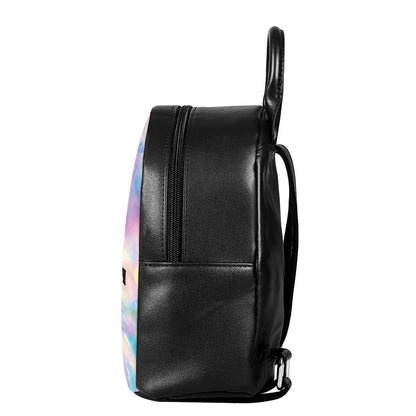 Bright Holographic Print Leather Backpack