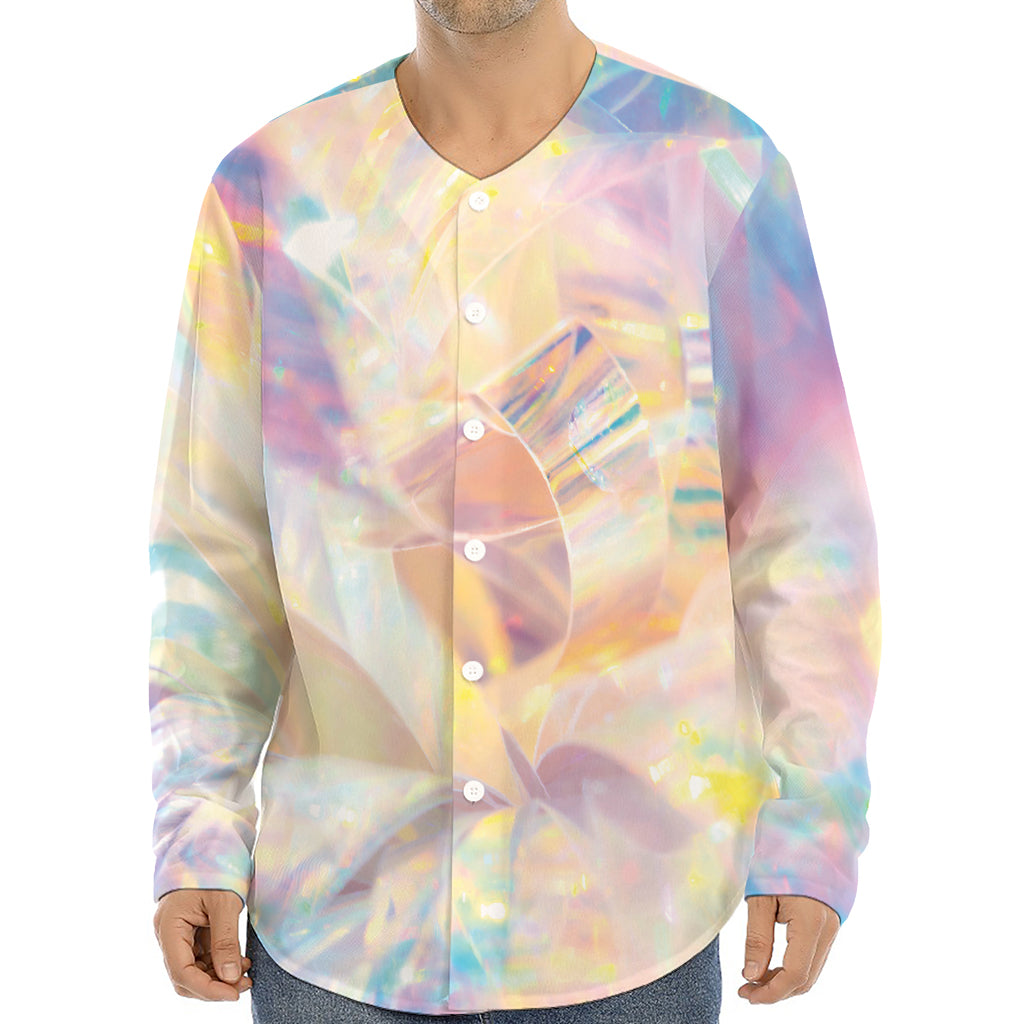 Bright Holographic Print Long Sleeve Baseball Jersey