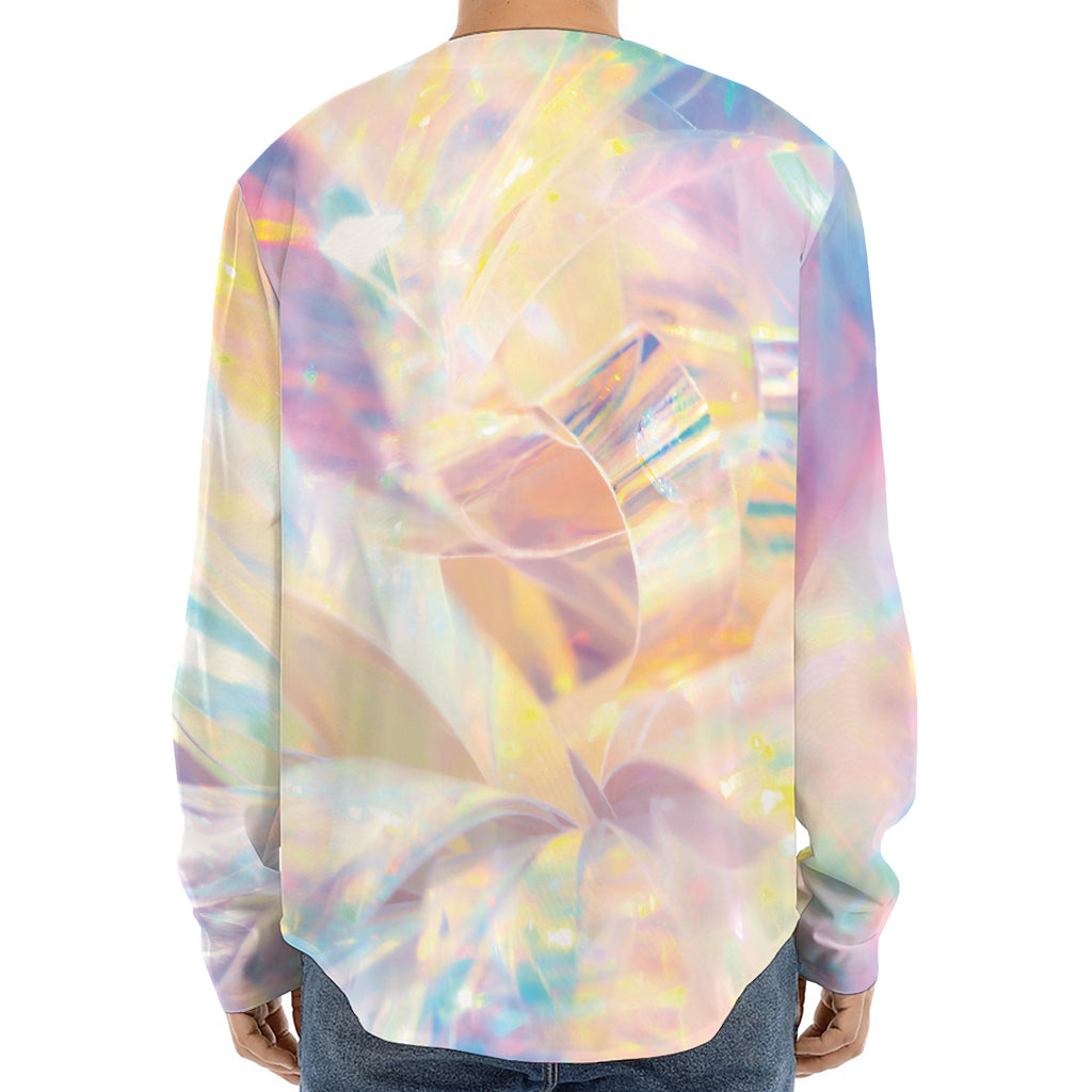 Bright Holographic Print Long Sleeve Baseball Jersey