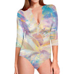 Bright Holographic Print Long Sleeve Swimsuit