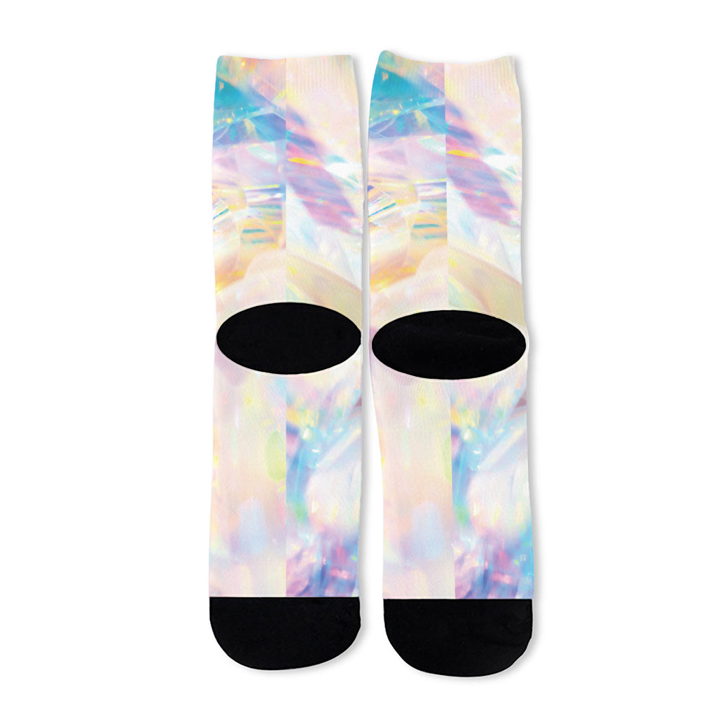 Bright Holographic Print Long Socks