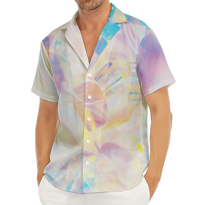 Bright Holographic Print Men's Deep V-Neck Shirt