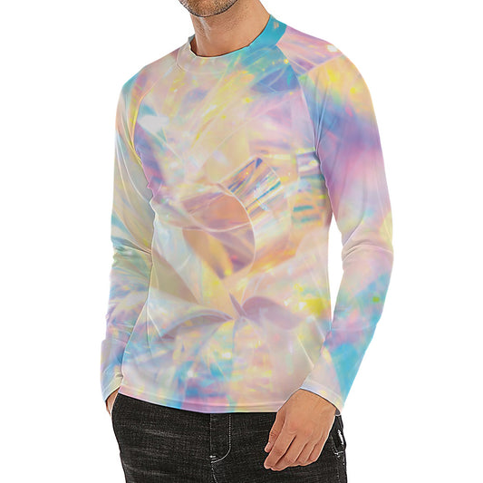 Bright Holographic Print Men's Long Sleeve Rash Guard