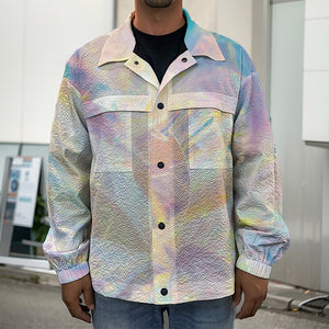 Bright Holographic Print Men's Shirt Jacket