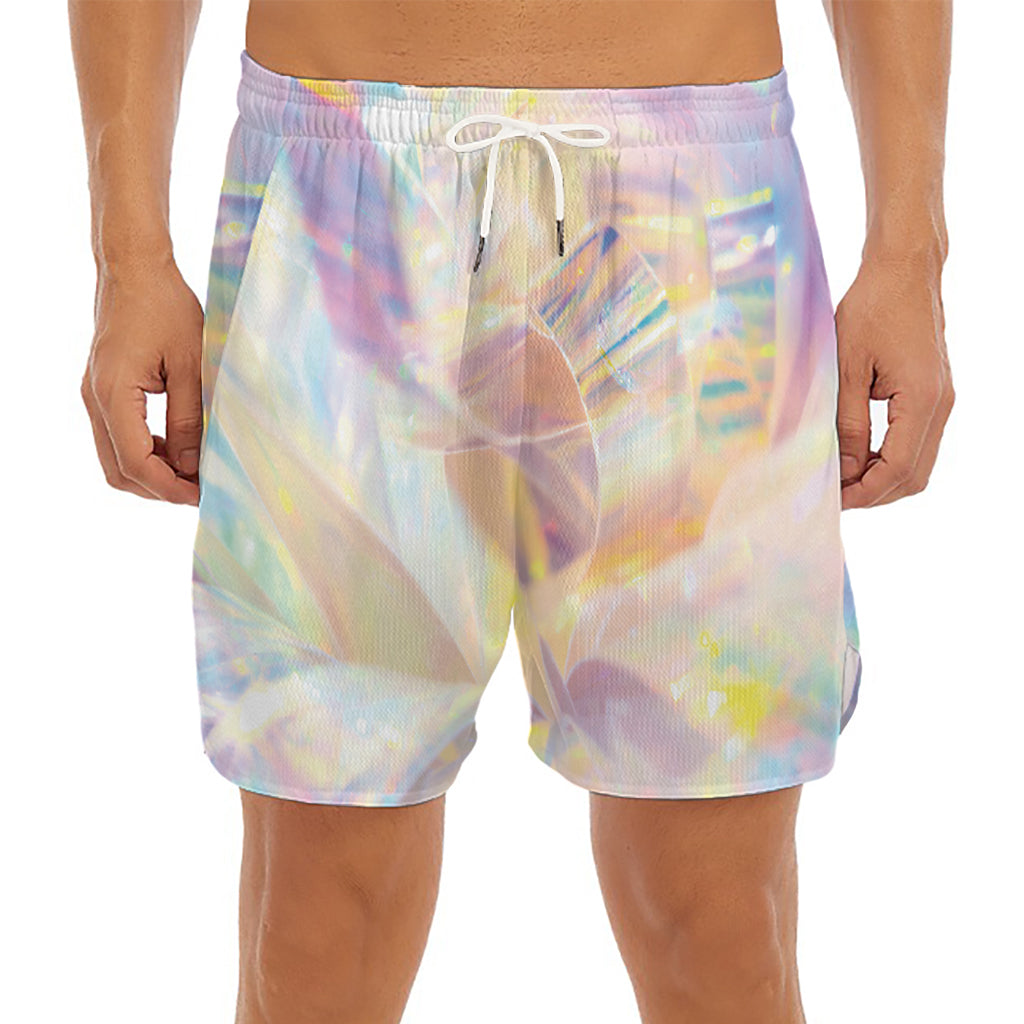 Bright Holographic Print Men's Split Running Shorts