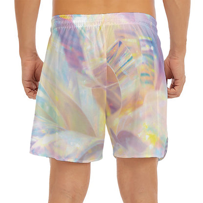 Bright Holographic Print Men's Split Running Shorts