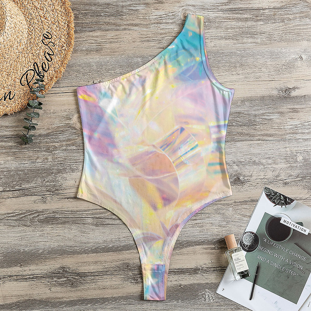 Bright Holographic Print One Shoulder Bodysuit
