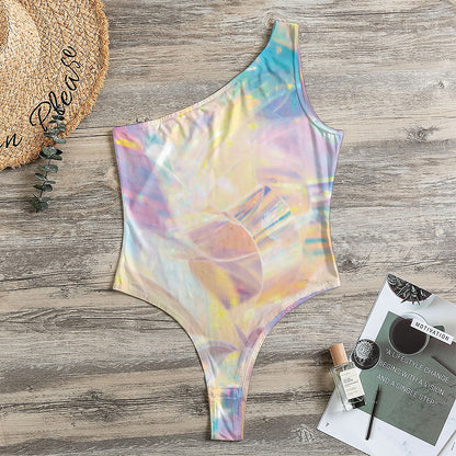 Bright Holographic Print One Shoulder Bodysuit