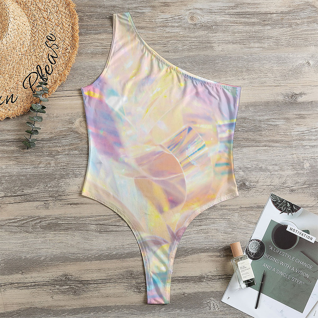 Bright Holographic Print One Shoulder Bodysuit