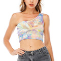 Bright Holographic Print One Shoulder Crop Top