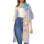 Bright Holographic Print Open Front Beach Cover Up