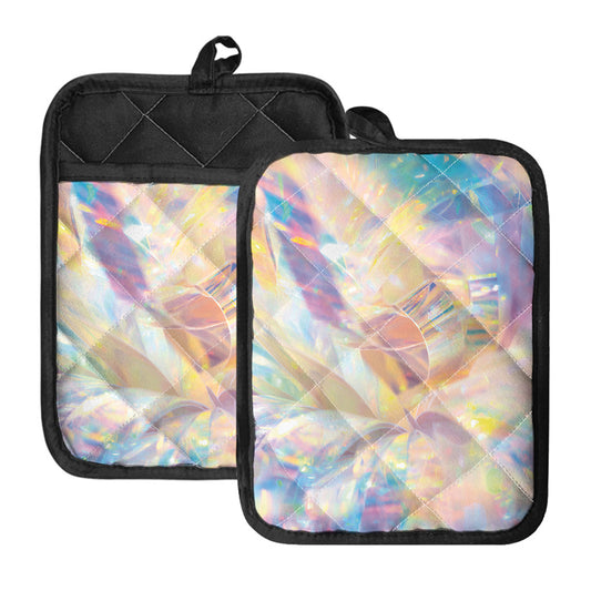 Bright Holographic Print Pot Holders With Pocket