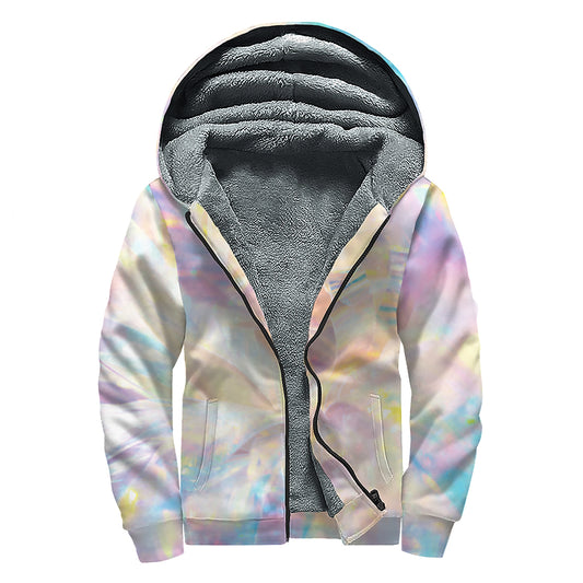 Bright Holographic Print Sherpa Lined Zip Up Hoodie